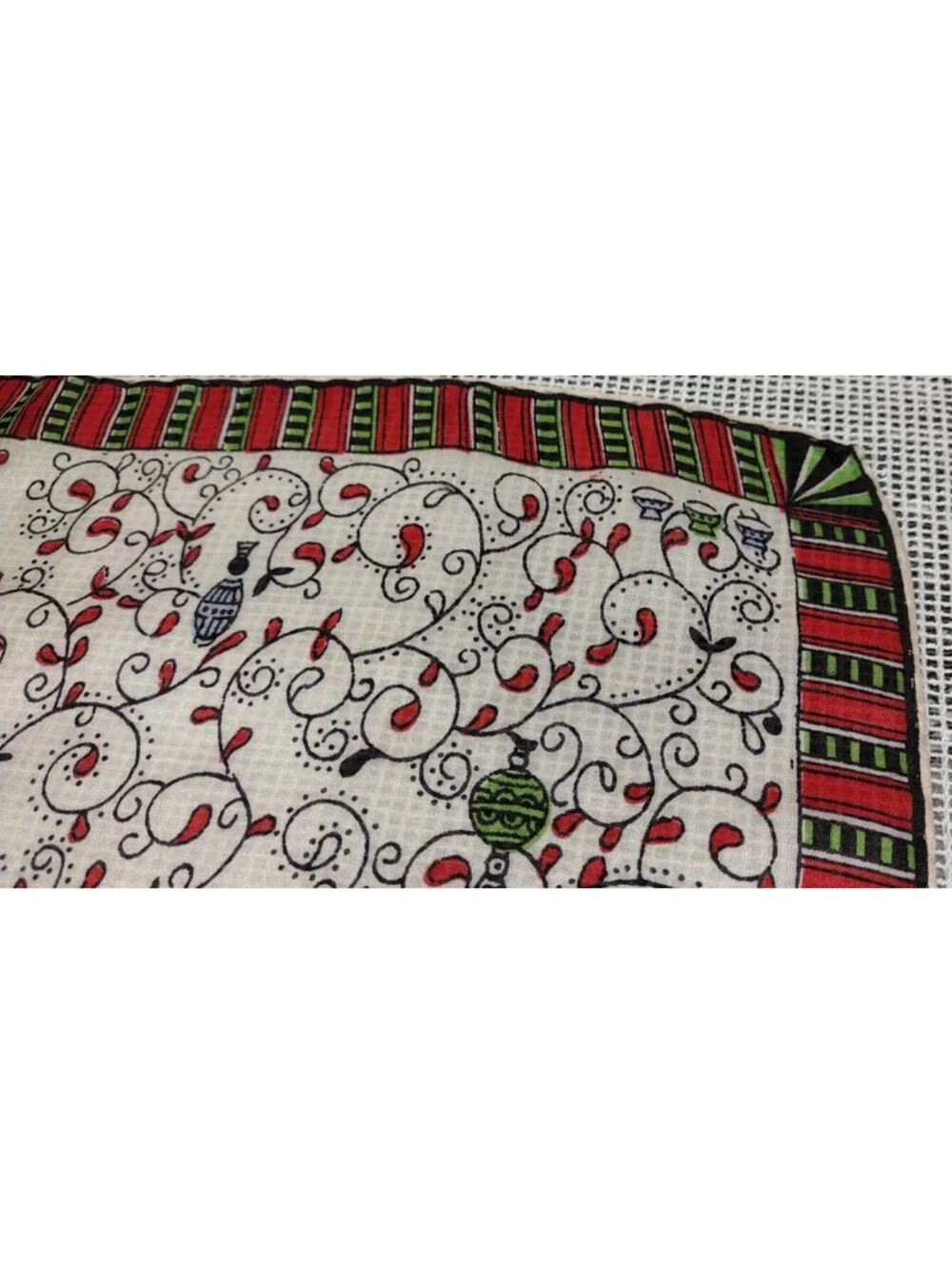 Vintage 30s 40s Pure Silk Scarf Lanterns Handkerchief 1930s Deco Christmas Style